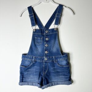 LEVI'S Shortall Girls 12 Reg Button Front Medium Wash Denim Overall Distressed